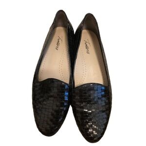 Trotters Black Woven‎ Leather Low Heel Slip On Loafer Shoes Size 10.5